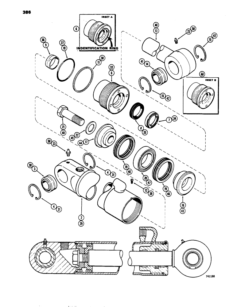 Схема запчастей Case 450 - (386) - G33609 TILT CYLINDER - ANGLE TILT DOZER, GLAND HAS I.D. RING, ROD & TUBE HAVE SELF-ALIGNING BUSHINGS (07) - HYDRAULIC SYSTEM