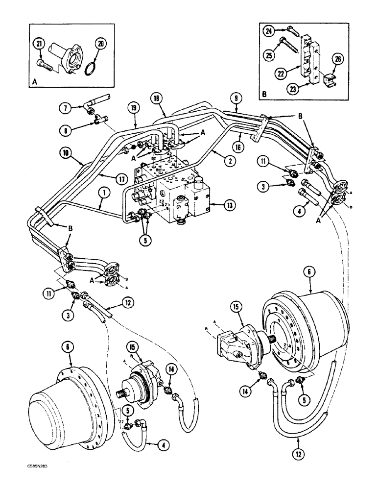 Схема запчастей Case 688BCK - (7-04) - UNDERCARRIAGE CIRCUIT - MONO-SPEED, 688B CK (120301-) (07.1) - UNDERCARRIAGE HYDRAULICS