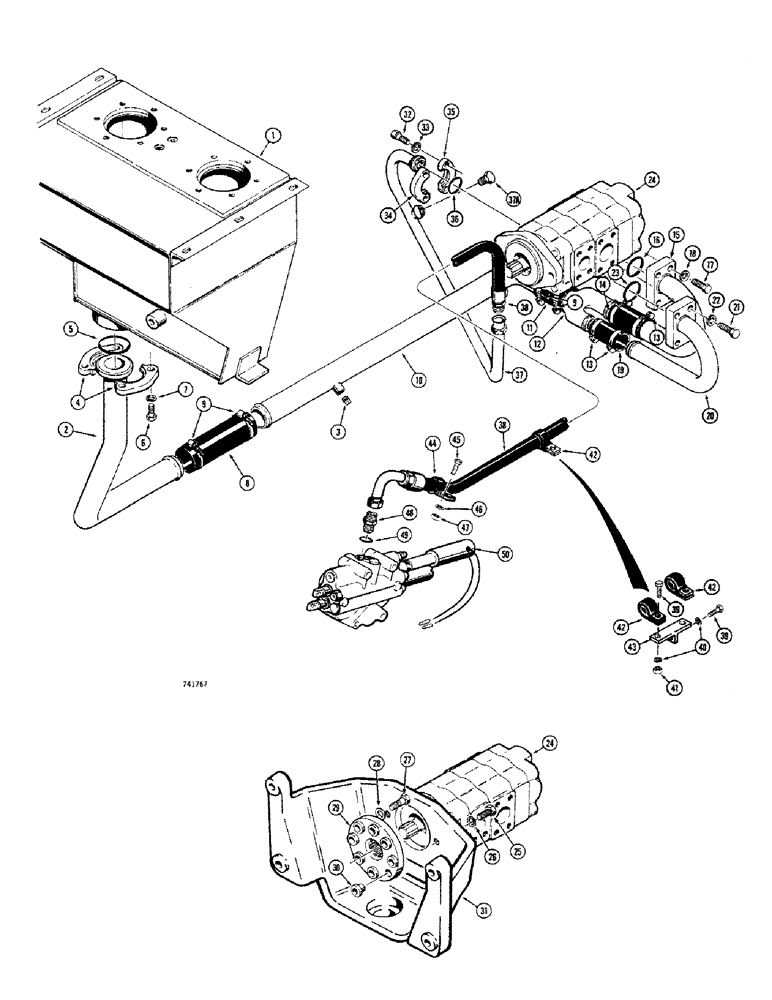 Схема запчастей Case 680CK - (196) - EQUIPMENT PRIMARY HYDRAULICS, HYDRAULIC TANK TO PUMP AND LOADER VALVE (35) - HYDRAULIC SYSTEMS