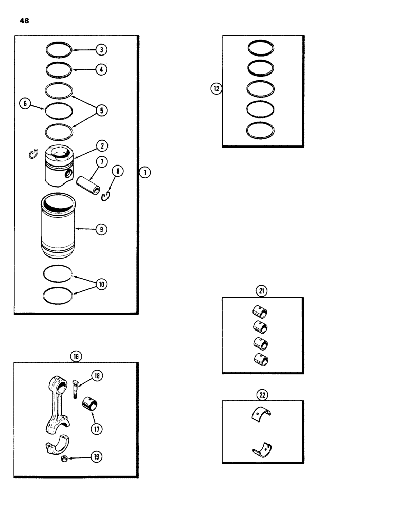 Схема запчастей Case 1835 - (048) - PISTON ASSEMBLY, 188 DIESEL ENGINE (02) - ENGINE