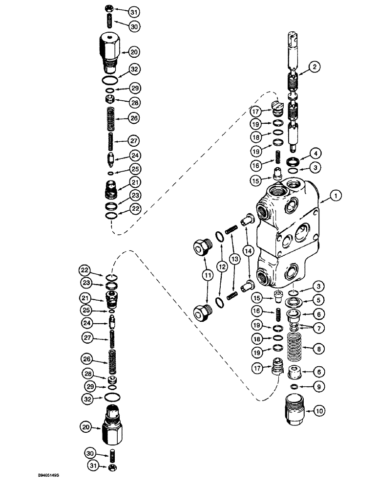 Схема запчастей Case 580SL - (8-114) - BACKHOE CONTROL VALVE, DIPPER SECTION (08) - HYDRAULICS