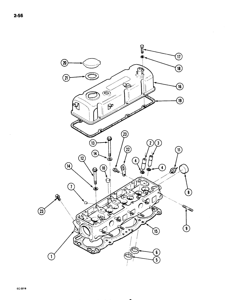 Схема запчастей Case 1825 - (2-56) - CYLINDER HEAD AND COVER, GASOLINE MODELS (02) - ENGINE