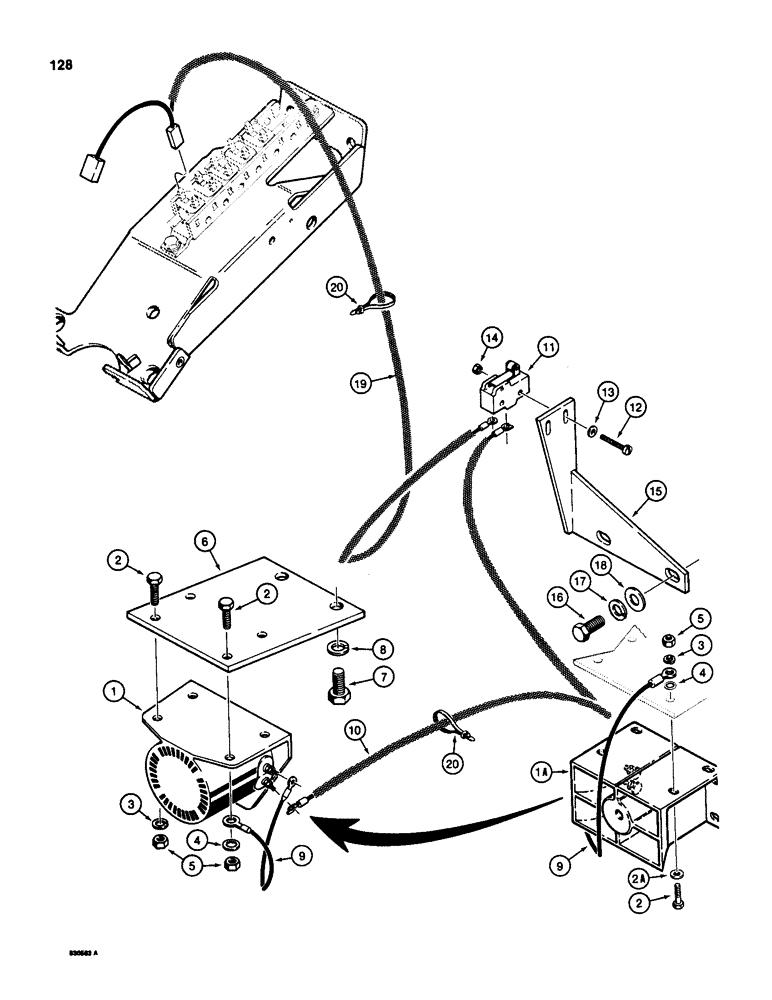 Схема запчастей Case 580D - (128) - BACKUP ALARM (04) - ELECTRICAL SYSTEMS