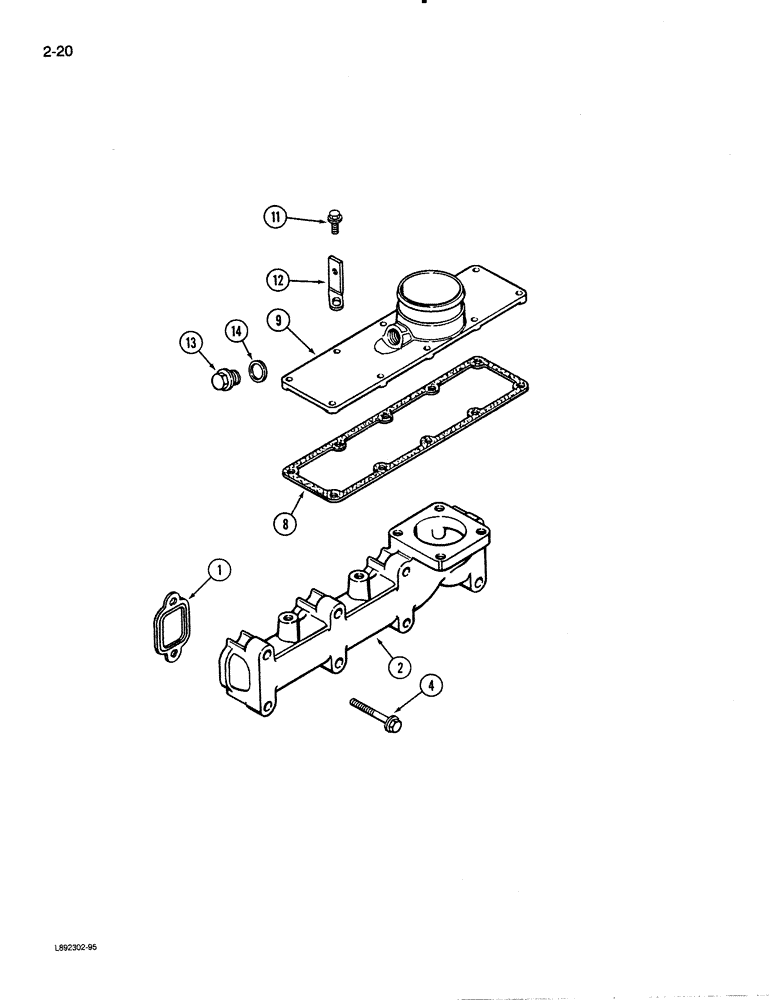 Схема запчастей Case 480E - (2-20) - MANIFOLDS, EXHAUST, 4-390 ENGINE (02) - ENGINE