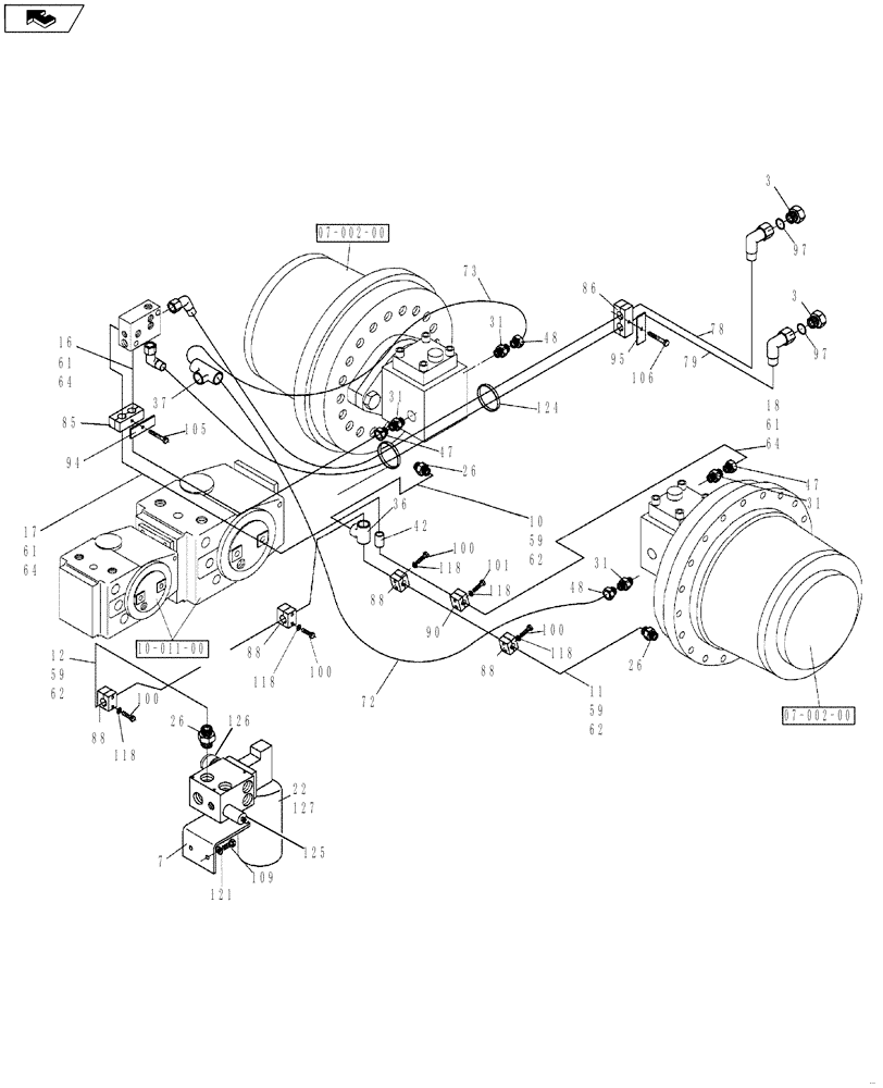 Схема запчастей Case SV212 - (10-004-00[01]) - HYDRAULIC CIRCUIT, TRAVEL - REAR (08) - HYDRAULICS