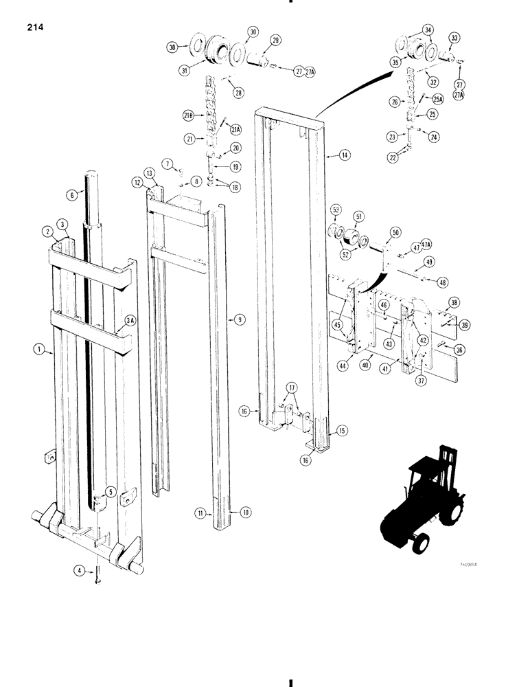 Схема запчастей Case 584C - (214) - 28 FOOT (8.5 M) MAST FOR 584C (83) - TELESCOPIC SINGLE ARM