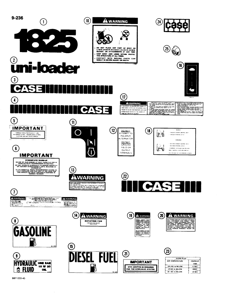 Схема запчастей Case 1825 - (9-236) - DECALS, SPANISH (09) - CHASSIS/ATTACHMENTS