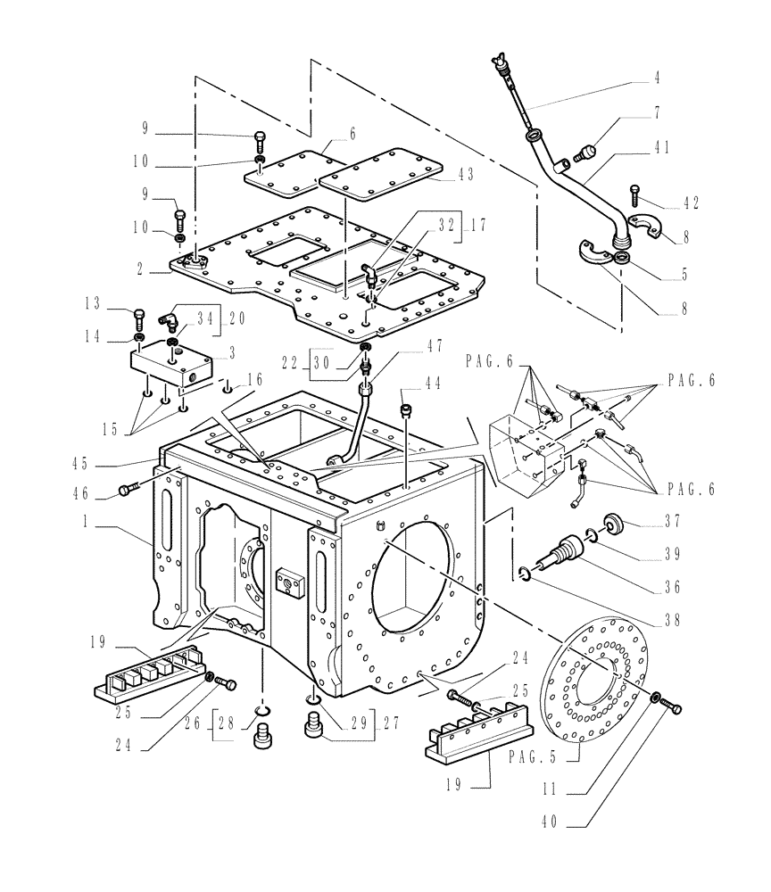 Схема запчастей Case 1850K - (1.266[01]) - REAR TRANSMISSION - CASE Hydrostatic Transmission