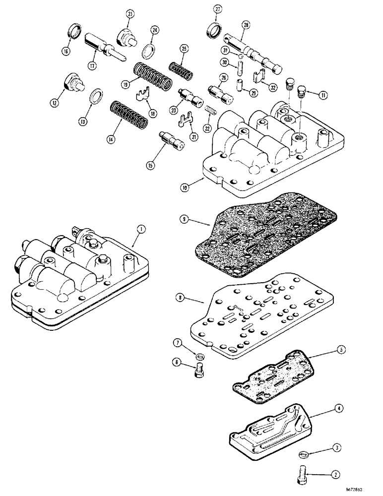 Схема запчастей Case 680CK - (074) - TRANSMISSION AND RELATED PARTS, FORWARD AND REVERSE CONTROL VALVE (21) - TRANSMISSION