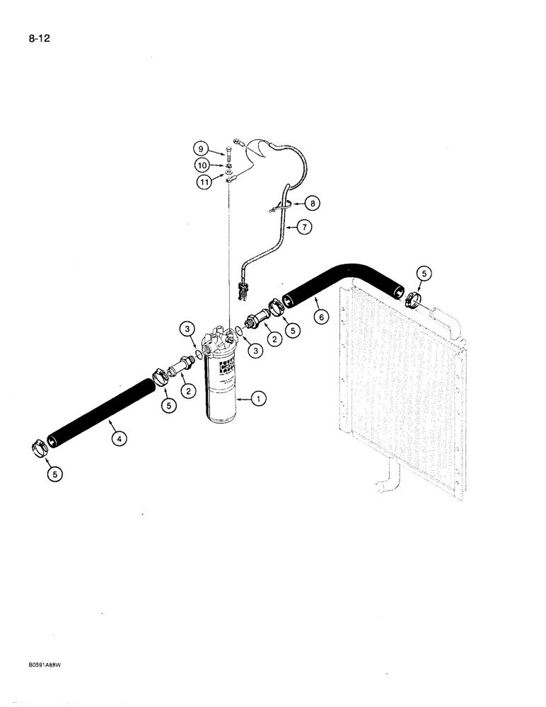 Схема запчастей Case 780D - (8-012) - EQUIPMENT HYDRAULIC SYSTEM, OIL COOLER TO FILTER (08) - HYDRAULICS