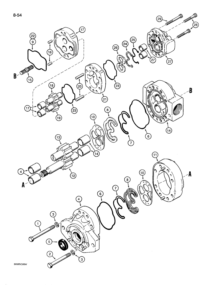 Схема запчастей Case 780D - (8-054) - D138438 EQUIPMENT HYDRAULIC PUMP (08) - HYDRAULICS