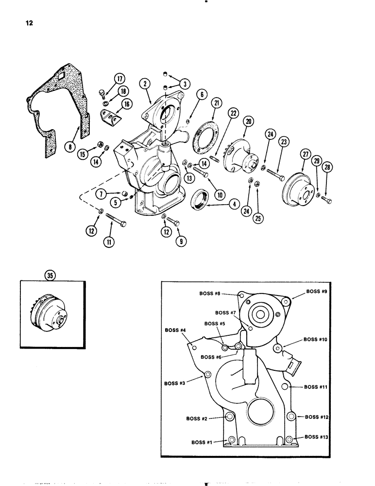 Схема запчастей Case 1845B - (012) - TIMING GEAR COVER & WATER PUMP, 159 SPARK IGNITION ENGINE (02) - ENGINE