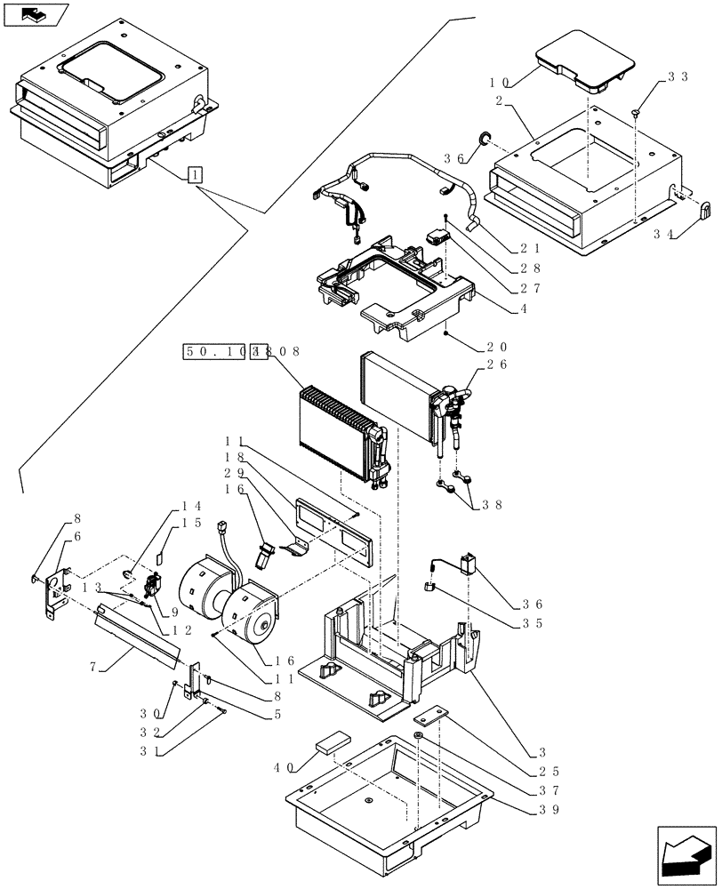 Схема запчастей Case 521F - (50.200.01) - AIR CONDITIONING WITH HEATER ASSEMBLY (50) - CAB CLIMATE CONTROL