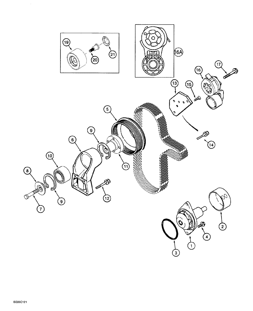 Схема запчастей Case 1150G - (2-019A) - WATER PUMP SYSTEM, 6T-590 EMISSIONS CERTIFIED ENGINE, JJG0218023 AND JJG0218479 AND AFTER (01) - ENGINE