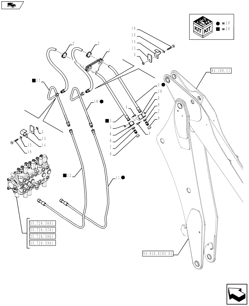 Схема запчастей Case 590SN - (35.726.1902) - AUX HYDS PARTS FOR EXTHOE (35) - HYDRAULIC SYSTEMS