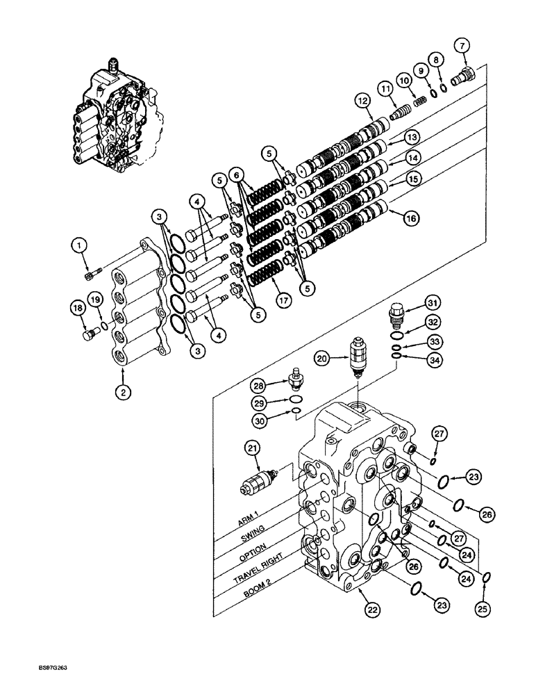 Схема запчастей Case 9045B - (8-100) - HYDRAULIC CONTROL VALVE COMPONENTS, FIVE SPOOL VALVE SECTION, SPOOLS AND COVERS (08) - HYDRAULICS