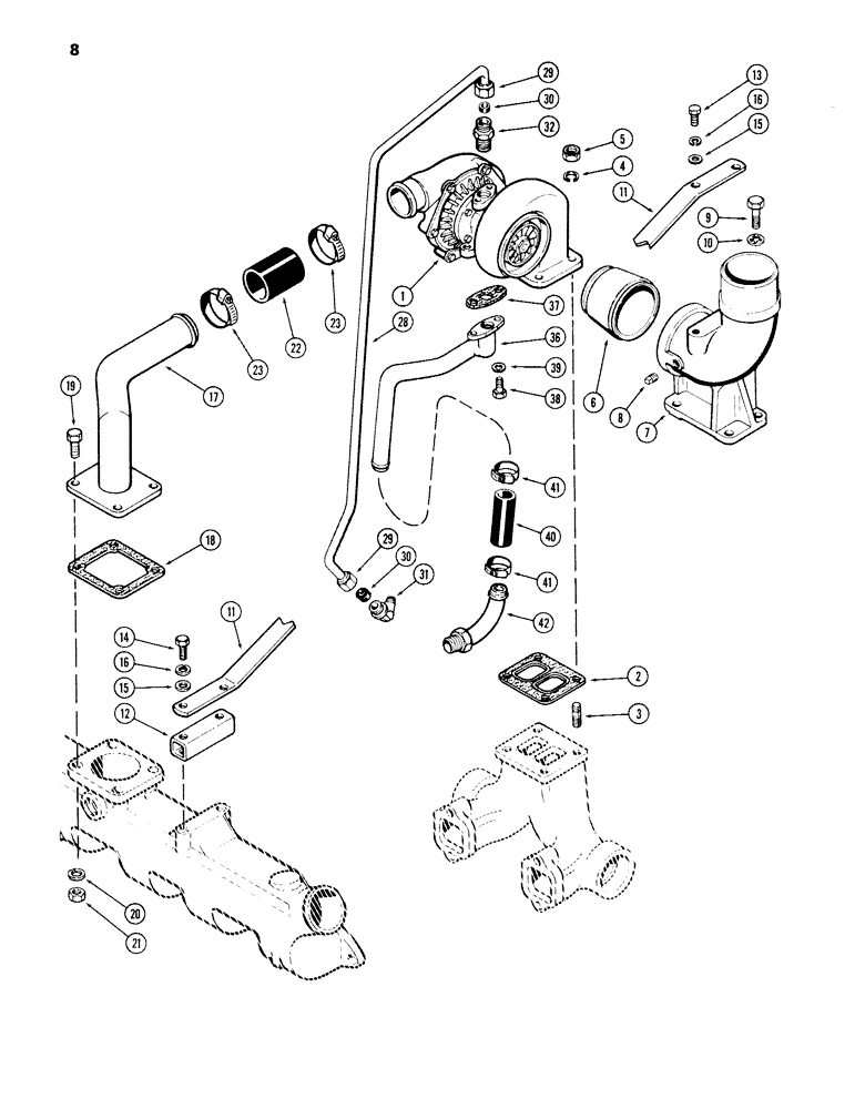 Схема запчастей Case 980B - (008) - TURBO-CHARGER SYSTEM, 504BDT DIESEL ENGINE (01) - ENGINE