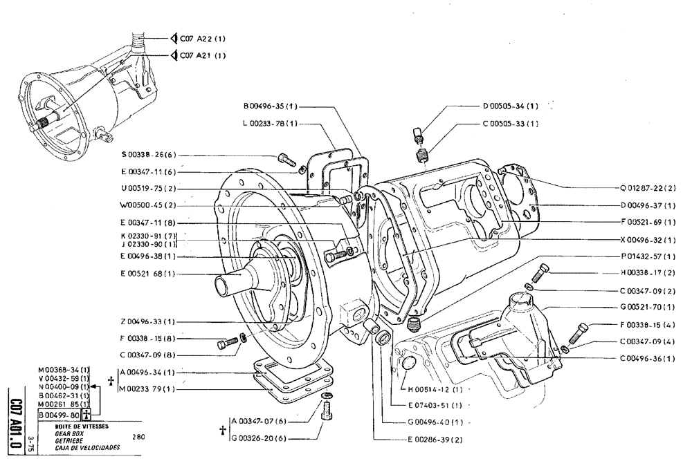 Схема запчастей Case TY45 - (C07 A01.0) - GEAR BOX - 280 (03) - TRANSMISSION