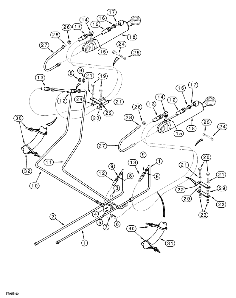 Схема запчастей Case 850G - (8-18) - ANGLE HYDRAULIC CIRCUIT - DESCENDING TUBES TO CYLINDERS (07) - HYDRAULIC SYSTEM