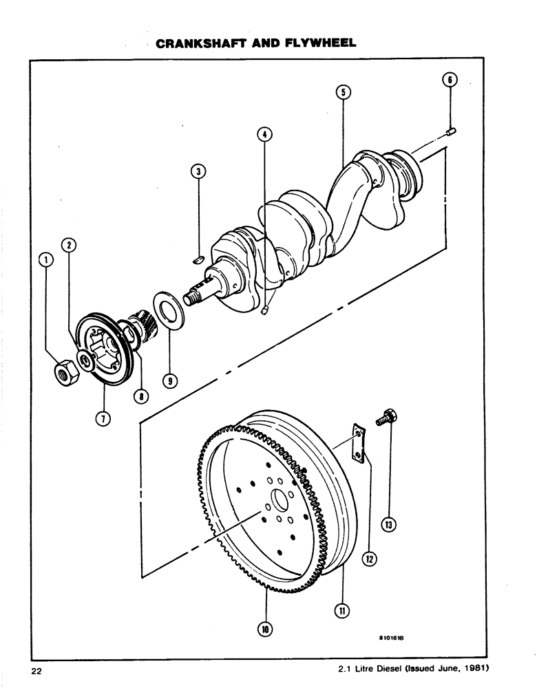 Схема запчастей Case DH4 - (22) - CRANKSHAFT AND FLYWHEEL (10) - ENGINE