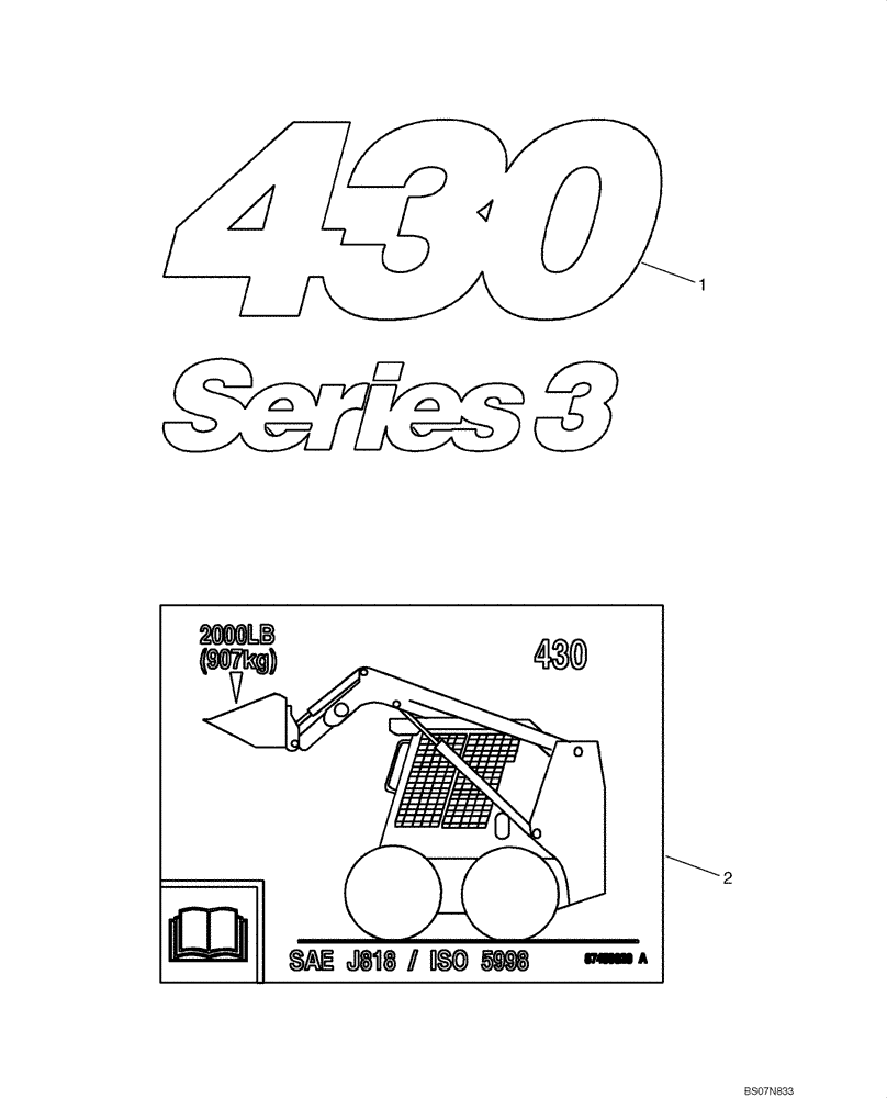 Схема запчастей Case 430 - (09-65) - DECALS (09) - CHASSIS