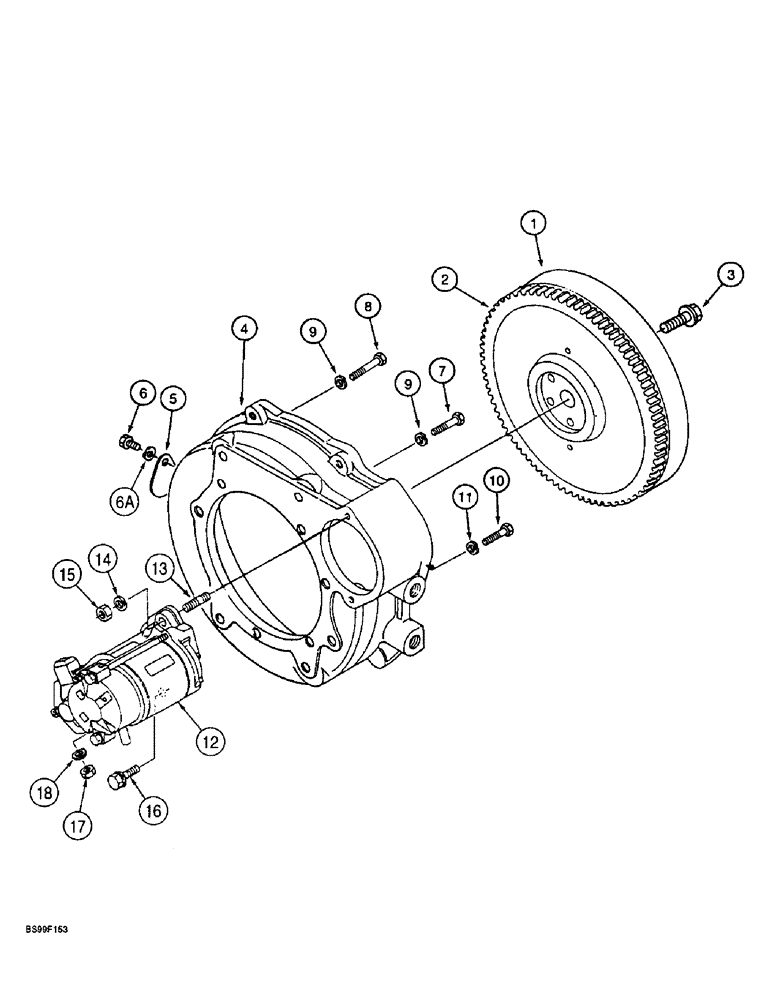 Схема запчастей Case 560 - (2-27A) - FLYWHEEL ASSEMBLY AND STARTER MOUNTING, KUBOTA V2203IDI ENGINE, P.I.N. JAF0295741 AND AFTER (02) - ENGINE