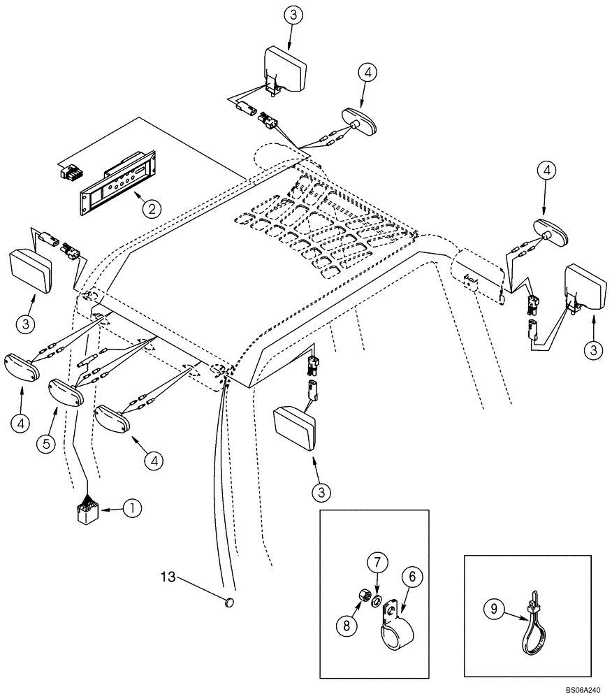 Схема запчастей Case 586G - (04-10) - LAMPS, TRACTOR CANOPY - INSTRUMENT CLUSTER (04) - ELECTRICAL SYSTEMS