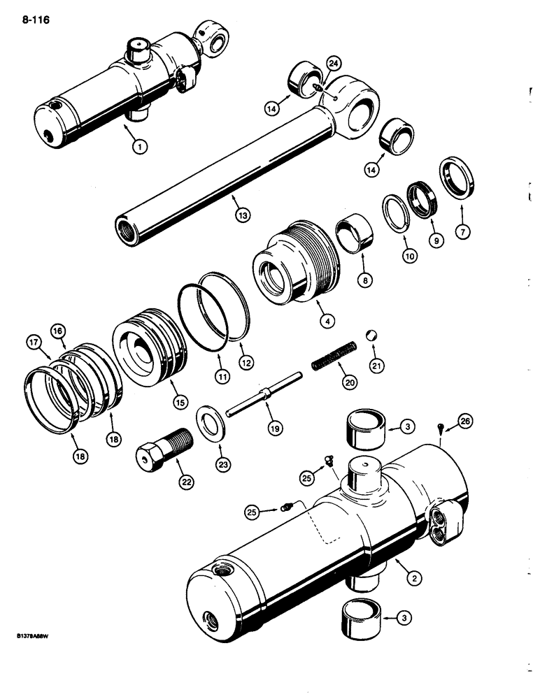 Схема запчастей Case 680L - (8-116) - BACKHOE SWING CYLINDER (08) - HYDRAULICS