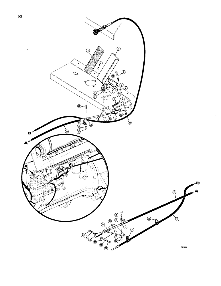 Схема запчастей Case W24B - (052) - ACCELERATOR AND LINKAGE (02) - ENGINE