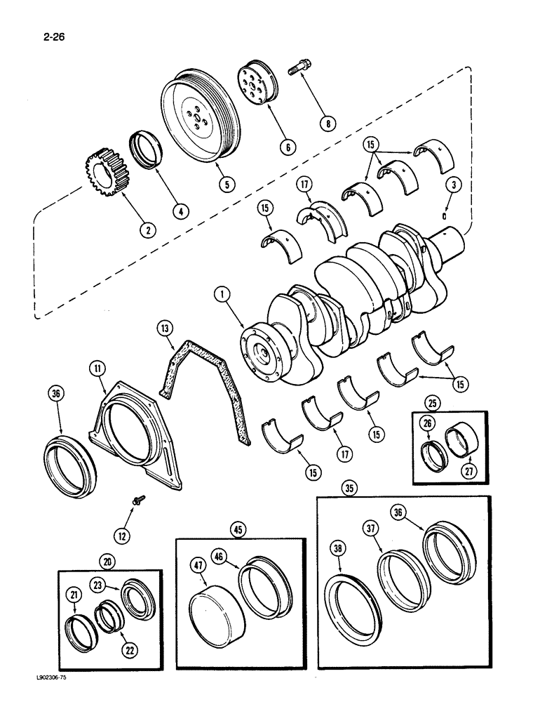 Схема запчастей Case 650 - (2-26) - CRANKSHAFT, 4T-390 ENGINE (02) - ENGINE