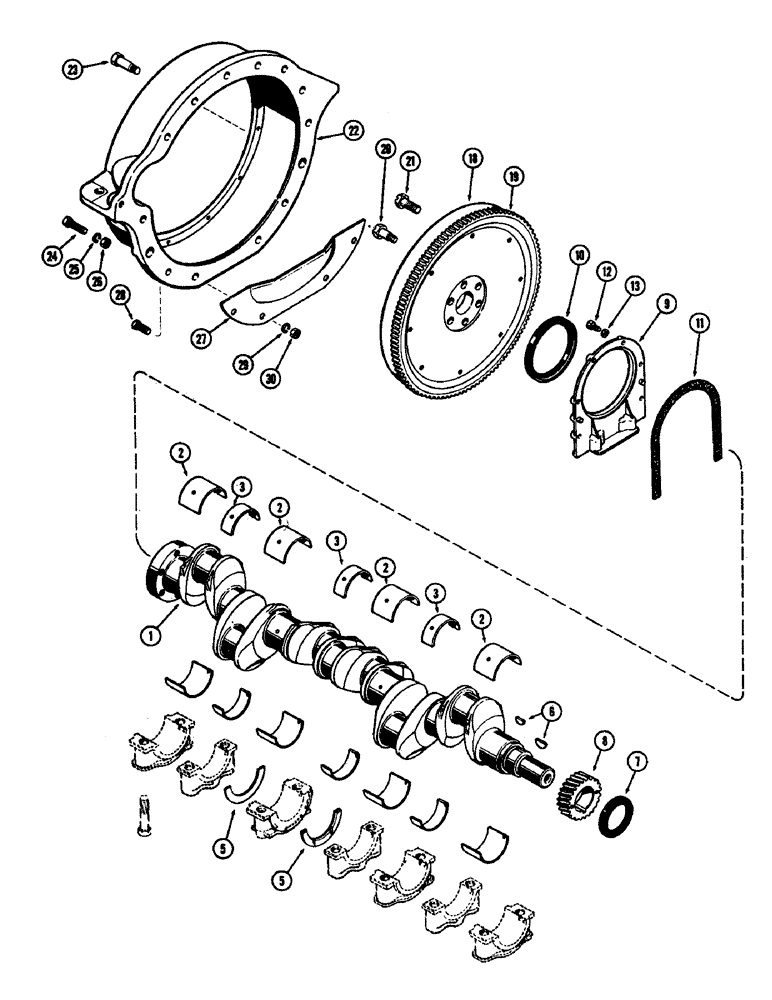 Схема запчастей Case W8B - (009A) - CRANKSHAFT, FLYWHEEL & HOUSING, (401) DIESEL ENGINE (01) - ENGINE