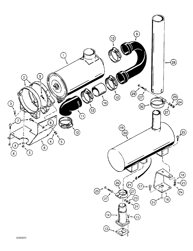 Схема запчастей Case 1150E - (2-128) - AIR CLEANER & MUFF., 6-830 ENG (02) - ENGINE