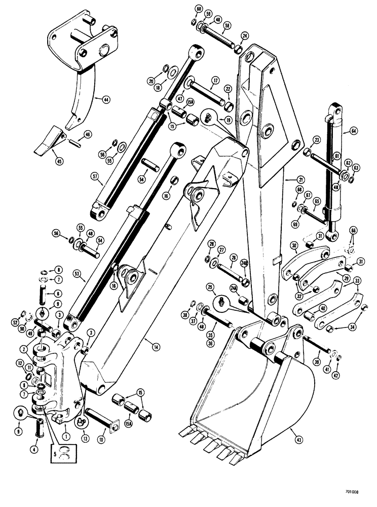 Схема запчастей Case 33S - (014) - TOWER, BOOM, DIPPER ARM AND BUCKET, BOOM & DIPPER ARM WITH FABRICATED CYLINDER ANCHORS 