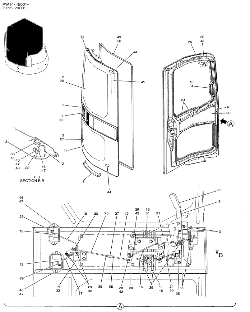 Схема запчастей Case CX31B - (01-051) - DOOR ASSY, CAB (90) - PLATFORM, CAB, BODYWORK AND DECALS