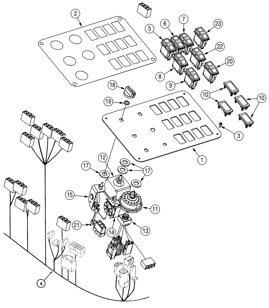 Схема запчастей Case 621D - (04-04) - PANEL, CONTROL, WITH CAB (04) - ELECTRICAL SYSTEMS