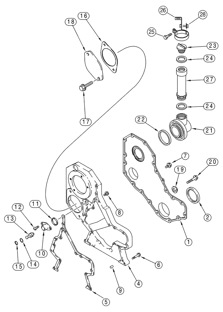 Схема запчастей Case 621D - (02-14) - FRONT GEAR COVER, 6T-590 EMISSIONS CERTIFIED ENGINE (02) - ENGINE