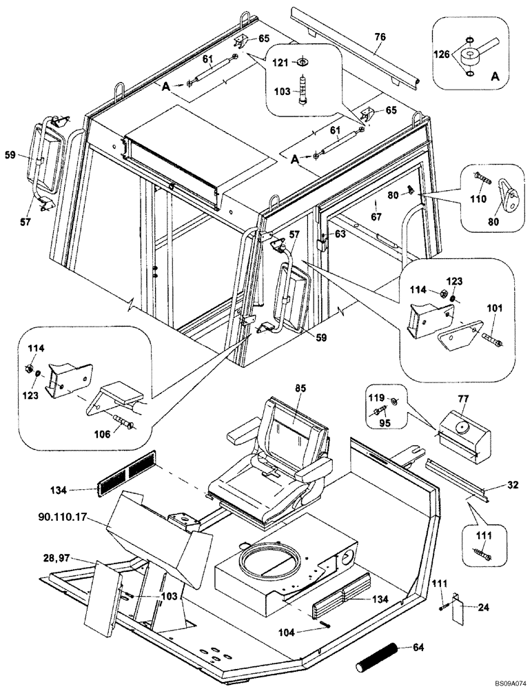 Схема запчастей Case SV212 - (90.120.04) - COMPONENTS / SEAT, CAB (90) - PLATFORM, CAB, BODYWORK AND DECALS