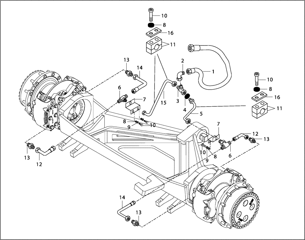 Схема запчастей Case 330B - (47A00001940[001]) - HYDRAULIC LINES, FRONT DRIVE AXLE W/DRY BRAKE (87399200) (09) - Implement / Hydraulics / Frame / Brakes