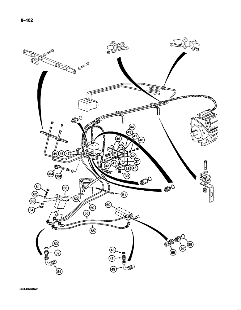 Схема запчастей Case 125B - (8-162) - HYDRAULIC CIRCUIT FOR OPTIONS, P.I.N. 74631 THROUGH 74844 (08) - HYDRAULICS