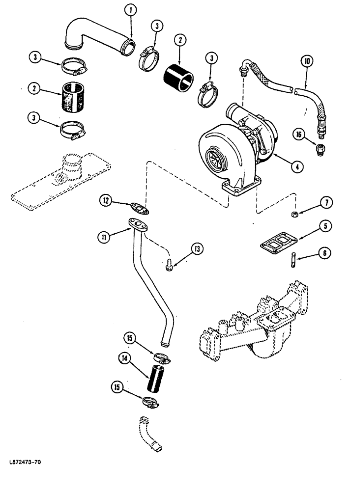 Схема запчастей Case 688 - (2-46) - TURBOCHARGER SYSTEM, 4T-390 ENGINE (02) - ENGINE