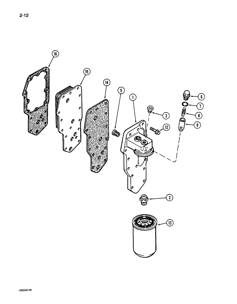 Схема запчастей Case 650 - (2-12) - OIL FILTER AND COOLER, 4T-390 ENGINE (02) - ENGINE