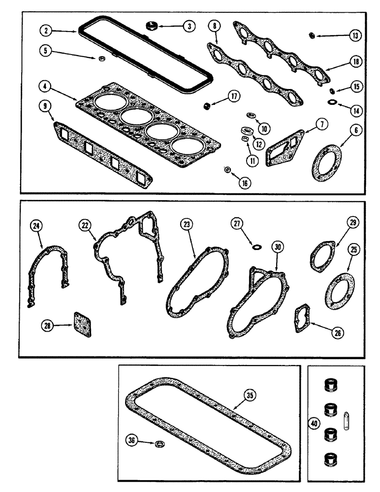 Схема запчастей Case 350B - (044) - ENGINE GASKET KITS, 188 DIESEL ENGINE (01) - ENGINE