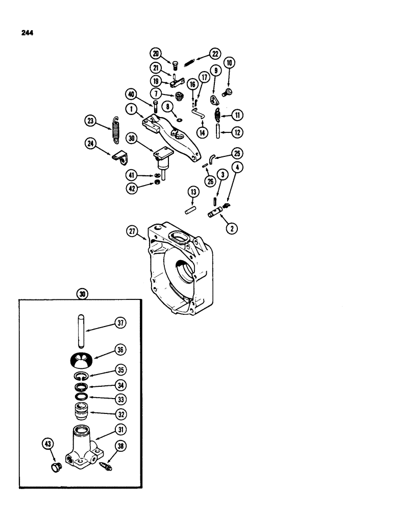 Схема запчастей Case 580SD - (244) - TRANSAXLE DIFFERENTIAL BRAKE LEVER AND LOCK, WITH TURBOCHARGER (07) - BRAKES