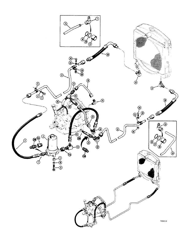 Схема запчастей Case 350 - (116) - CRAWLER HYDRAULIC CIRCUIT, POWER SHUTTLE TRANSMISSION COOLING SYSTEM (03) - TRANSMISSION