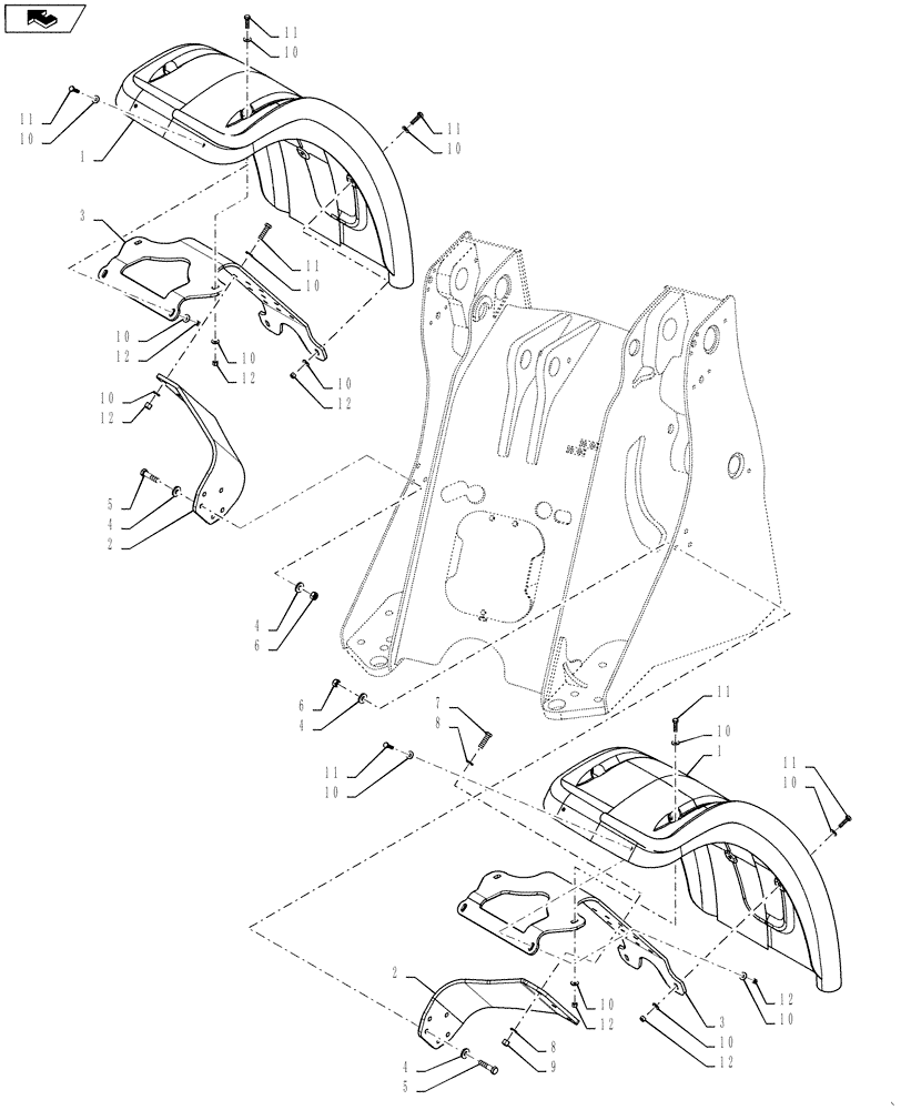 Схема запчастей Case 621F - (90.116.04) - FENDER FRONT STANDARD (90) - PLATFORM, CAB, BODYWORK AND DECALS