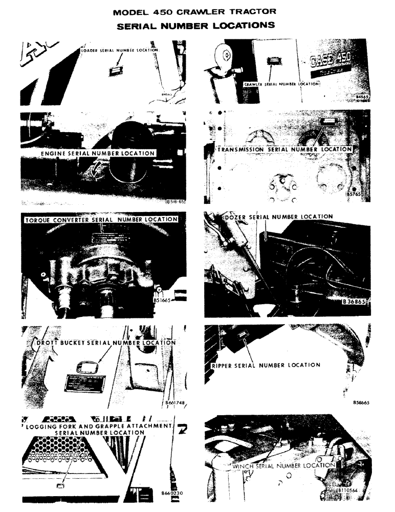 Схема запчастей Case 450 - (004) - SERIAL NUMBER LOCATIONS (00) - GENERAL