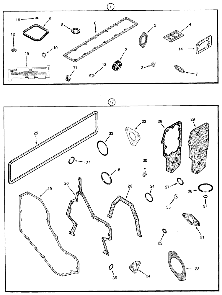 Схема запчастей Case 855E - (2-38) - GASKET KITS, 6-590 ENGINE, 6T-590 ENGINE, VALVE GRIND (02) - ENGINE