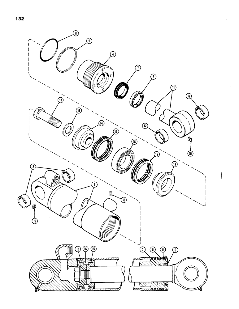 Схема запчастей Case 33 - (132) - G33926 BUCKET CYLINDER, 3-1/2" DIA. CYLINDER W/27-1/4" STORKE W/2" DIA PISTON ROD 