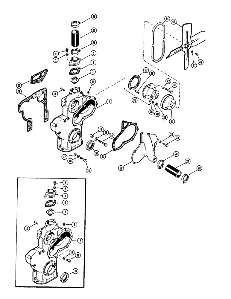 Схема запчастей Case 480CK - (005C) - TIMING GEAR COVER, (188) DIESEL ENGINE, USED PRIOR TO ENGINE SERIAL NUMBER 2679761 