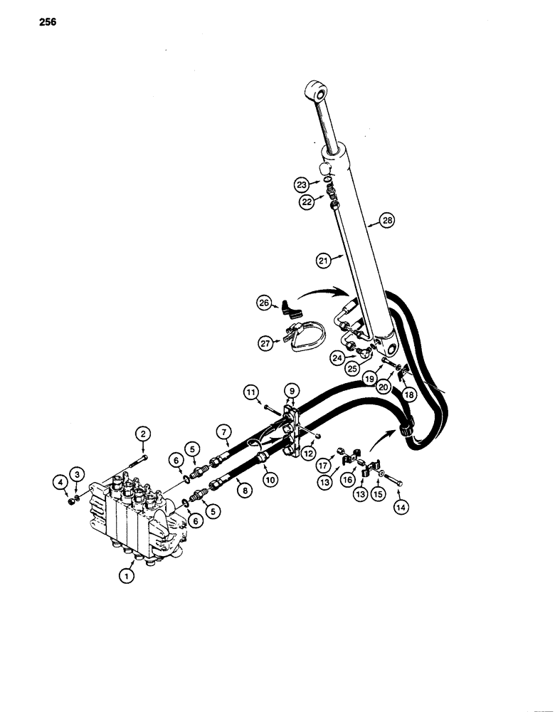 Схема запчастей Case 480D - (256) - BACKHOE DIPPER CYLINDER HYDRAULIC CIRCUIT, 480D MODELS ONLY (35) - HYDRAULIC SYSTEMS